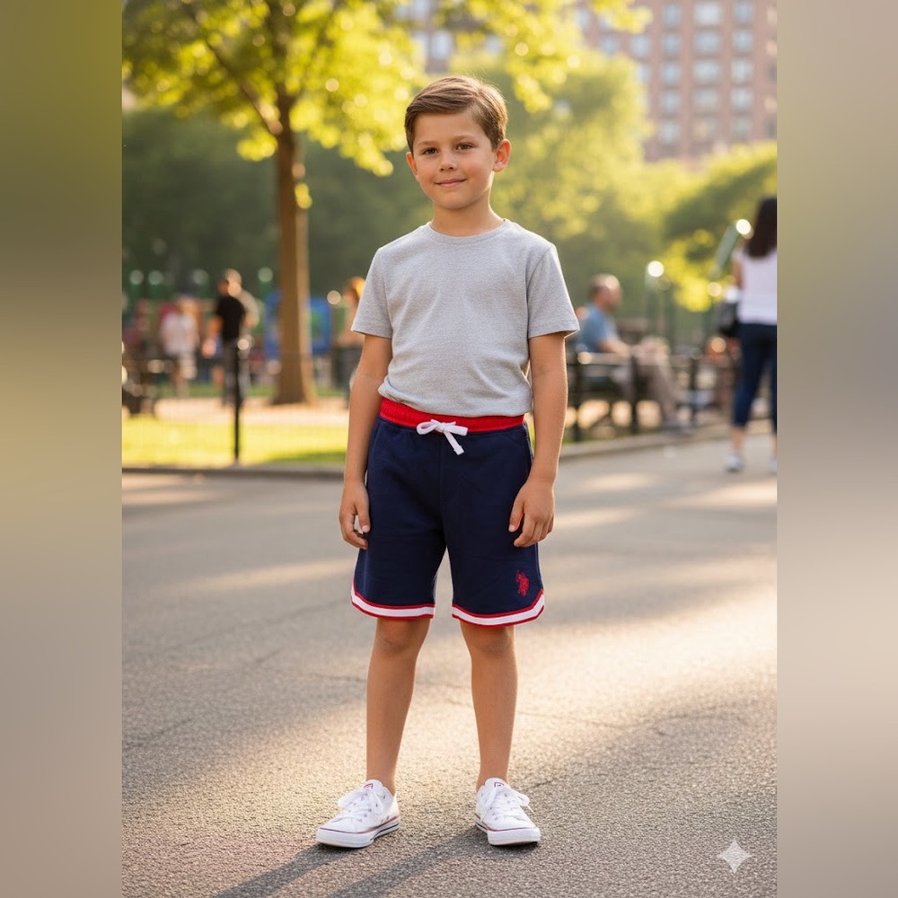 Nwt U.S Polo Assn.Boys Shorts Size Medium 8 navy blue red‎ pockets elastic waist